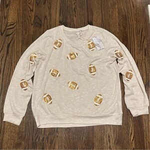 True Self Sequin Football Beige Sweater